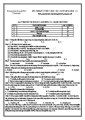 Đề thi kết thúc học kì 1 môn Hóa học Lớp 12